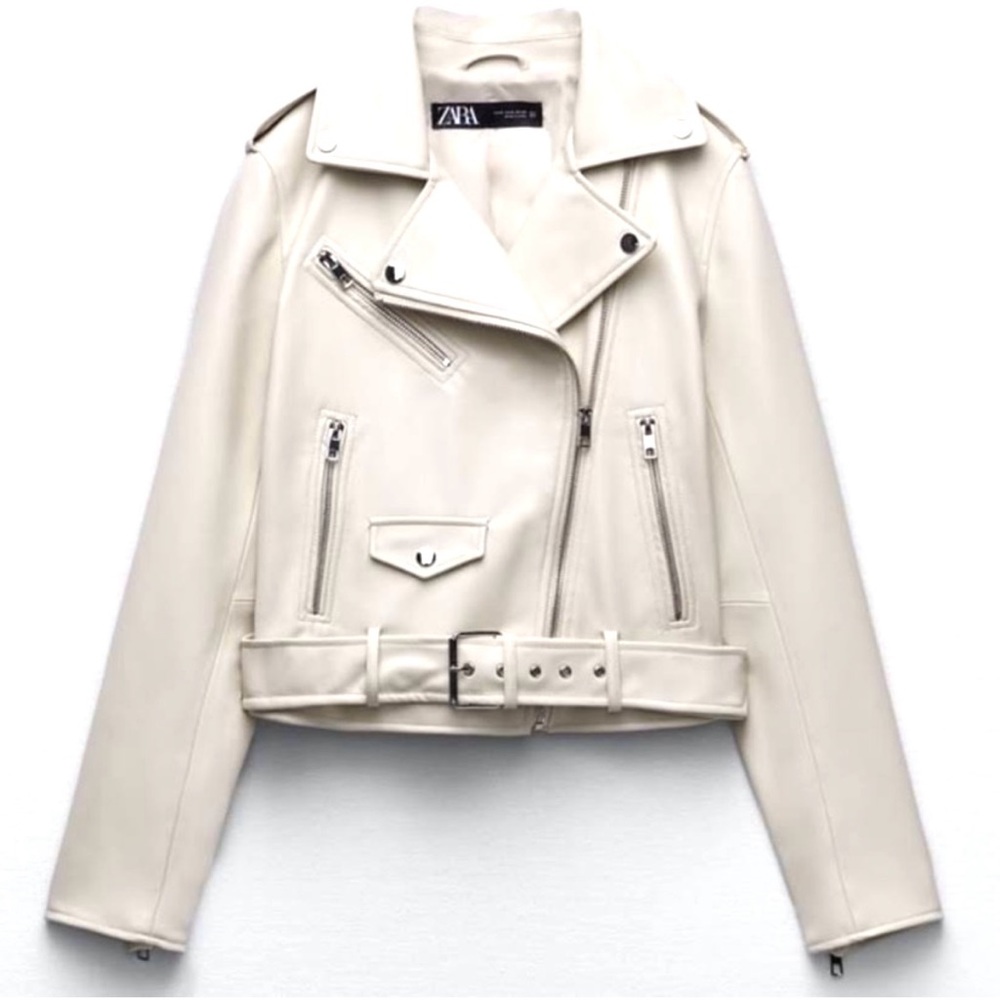 Zara Women's Cream Leather Jacket